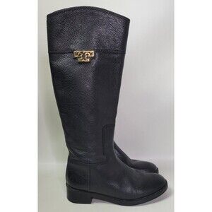 Tory Burch Womens Johanna Black Pebble Leather Riding Boots 7 M‎